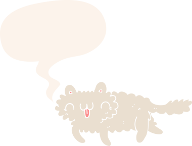 Konuşma baloncuğu olan çizgi film kedisi insan tarafından çizilmiş.