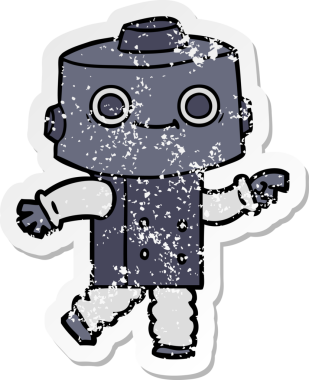 Bir insan tarafından çizilmiş karikatür robotunun sıkıntılı çıkartması.