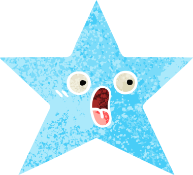 Bir insan tarafından çizilmiş yıldız balığının retro çizim tarzı karikatürü