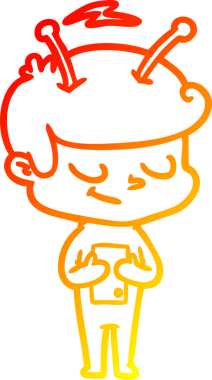 Bir insan tarafından çizilmiş dost canlısı bir uzay adamının sıcak çizgi çizimi