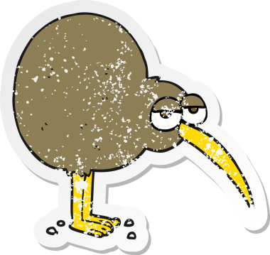 Bir insan tarafından çizilmiş bir kivi çizgi filmin gerilimli yapıştırması.