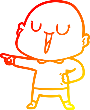 Bir insan tarafından çizilmiş mutlu, kel bir adamın sıcak çizgi çizimi.