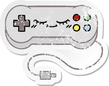 Bir insan tarafından çizilmiş sevimli bir çizgi film oyun denetleyicisinin sıkıntılı çıkartması