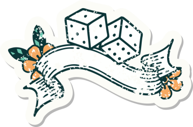 Bir insan tarafından çizilmiş uğurlu zarların olduğu eski bir etiket.