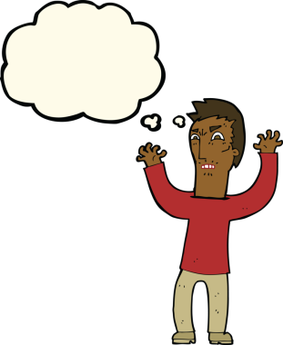 Bir insan tarafından çizilmiş düşünce baloncuğu olan kızgın bir adam.