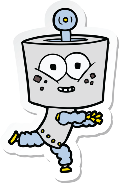 Bir insan tarafından çizilmiş mutlu çizgi film robotunun çıkartması.