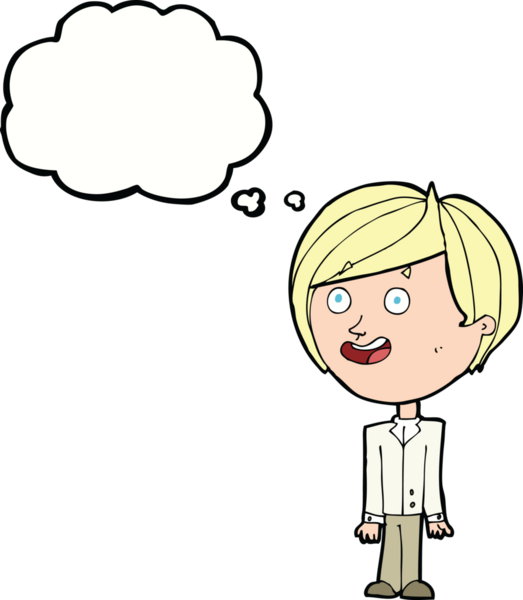 Mutlu çizgi film, bir insan tarafından çizilmiş düşünce balonuyla şaşırmış çocuk.