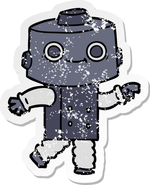 Bir insan tarafından çizilmiş karikatür robotunun sıkıntılı çıkartması.