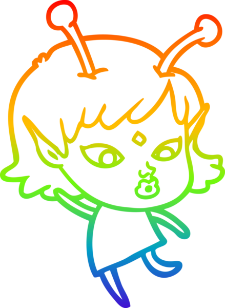 Gökkuşağı gradyan çizimi. Bir insan tarafından çizilmiş güzel bir uzaylı kız çizimi.