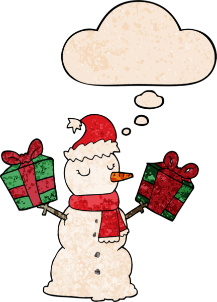 bir insan tarafından çizilmiş grunge desenli düşünce baloncuklu kardan adam.