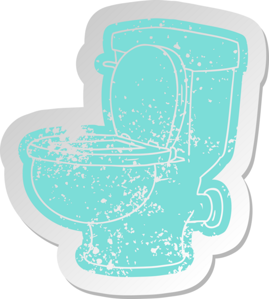 Bir insan tarafından çizilmiş, sıkıntılı, eski bir banyo tuvaleti çıkartması.