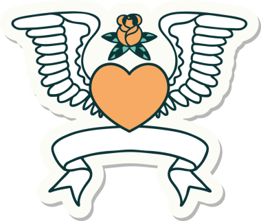 Bir insanın çizdiği kanatlı bir kalbin bayrağıyla dövme stili çıkartması.