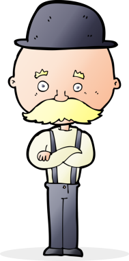 Bir insan tarafından çizilmiş İngiliz melon şapkalı bir çizgi film adamı.