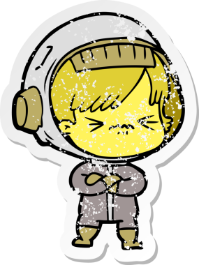 Bir insan tarafından çizilmiş kızgın bir uzay kızının sıkıntılı çıkartması.