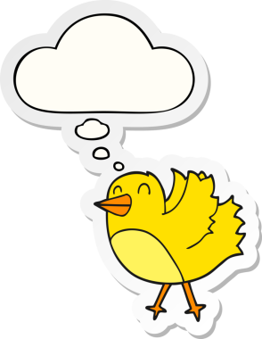 Düşünce baloncuğu insan tarafından çizilmiş bir çıkartma olan çizgi film kuşu.