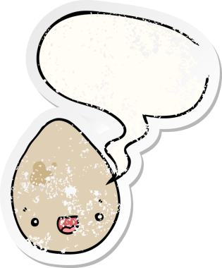 Konuşma baloncuğu olan karikatür yumurtası bir insan tarafından çizilmiş sıkıntılı eski bir çıkartma