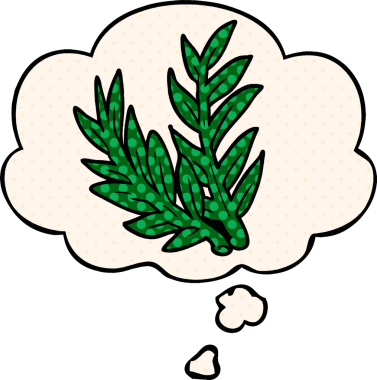 Çizgi roman tarzında bir insan tarafından çizilmiş düşünce baloncuklu çizgi film bitkisi.