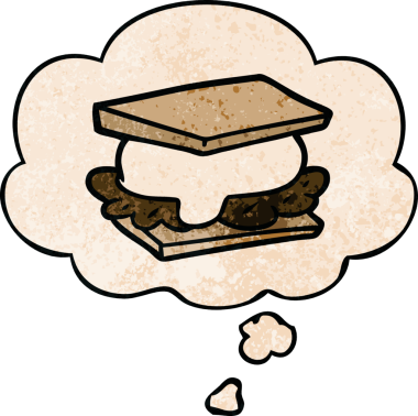 Bir insan tarafından çizilmiş grunge doku biçiminde düşünce baloncuğu olan smore çizgi filmi