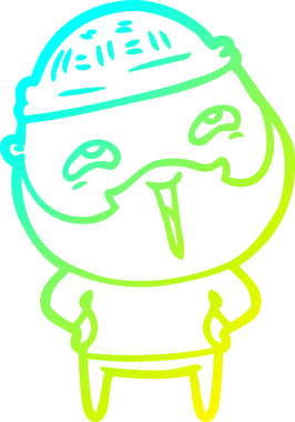 Bir insan tarafından çizilmiş, mutlu, sakallı, çizgi film karakteri.