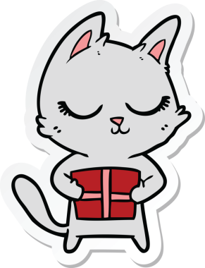 Bir insan tarafından çizilmiş sakin bir çizgi film kedisinin çıkartması.