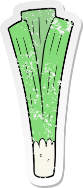 Bir insan tarafından çizilmiş pırasa çizgi film çıkartması.