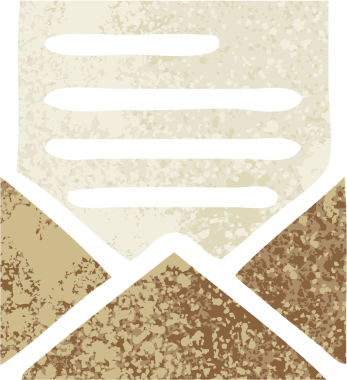 Bir insan tarafından çizilmiş bir mektup ve zarfın retro çizim tarzı karikatürü