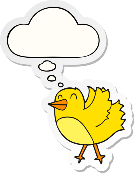 Düşünce baloncuğu insan tarafından çizilmiş bir çıkartma olan çizgi film kuşu.
