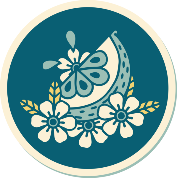 Bir insan tarafından çizilmiş geleneksel bir limon dövmesi çıkartması.