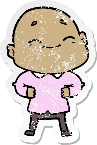 Bir insan tarafından çizilmiş mutlu kel bir adamın sıkıntılı çıkartması.