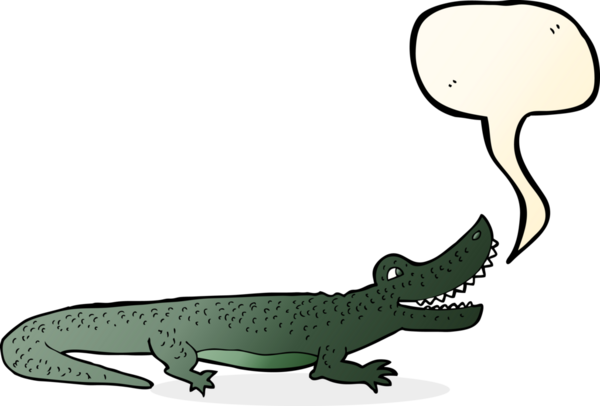 bir insan tarafından çizilmiş konuşma balonlu mutlu timsah çizgi filmi