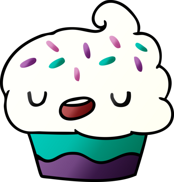 Bir insan tarafından çizilmiş sevimli bir kekin gradyan çizimi kawaii.