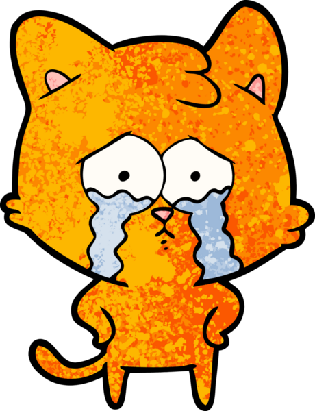 Bir insan tarafından çizilmiş ağlayan kedi çizgi filmi.