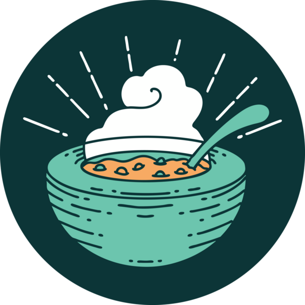 Bir insan tarafından çizilmiş bir çorba kasesinin simgesi.