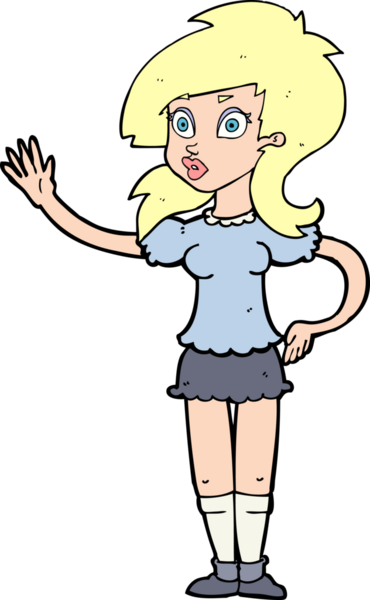 Bir insan tarafından çekilen ilgi için el sallayan güzel bir kadın.