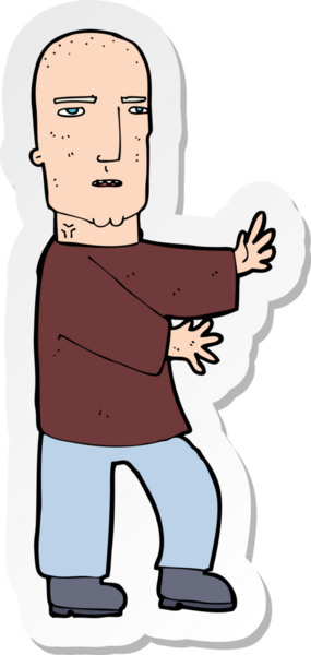 Bir insan tarafından çizilmiş sert bir adamın çıkartması.