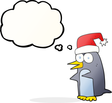 Bir insan tarafından çizilmiş serbest çizim balon karikatür noel pengueni.