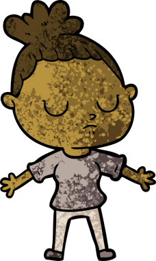 Bir insan tarafından çizilmiş sakin bir kadın çizgi filmi.