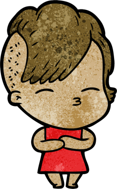 Bir insan tarafından çizilmiş şaşı çizgi film kızı.