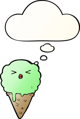 Düşünce baloncuklu çizgi film dondurması bir insan tarafından çizilmiş.