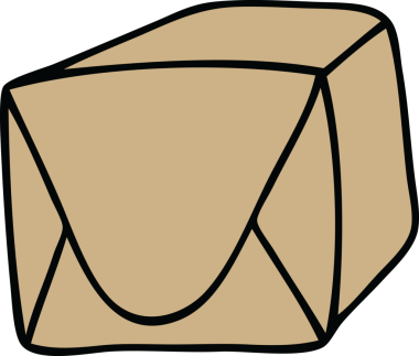 Bir insan tarafından çizilmiş garip bir çizgi film kahverengi paketi.