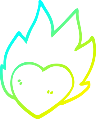 Bir insan tarafından çizilmiş yanan bir kalbin soğuk gradyan çizgisi.