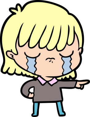 Bir insan tarafından çizilmiş ağlayan çizgi film kadını.