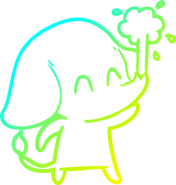 Bir insanın çizdiği suyu püskürten şirin bir filin soğuk eğimli çizgisi.