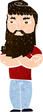 Bir insan tarafından çizilmiş sakallı ciddi bir adam çizgi filmi.