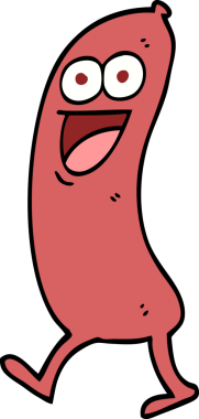 Bir insan tarafından çizilmiş mutlu el çizimi çizgi film sosisi.