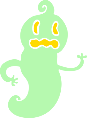 Bir insan tarafından çizilmiş düz renkli karikatür, ürkütücü hayalet.