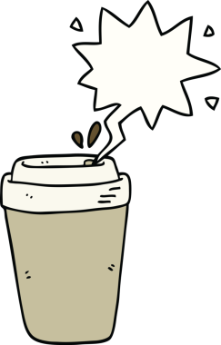 Bir insan tarafından çizilmiş konuşma balonlu kahve fincanı.