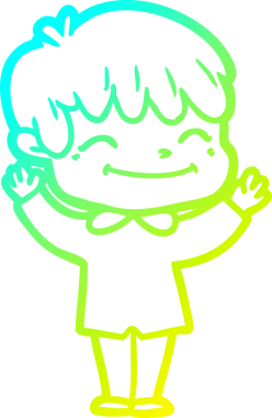 Bir çizgi film karakteri çizen soğuk çizgi bir insan tarafından çizilmiş mutlu çocuk.