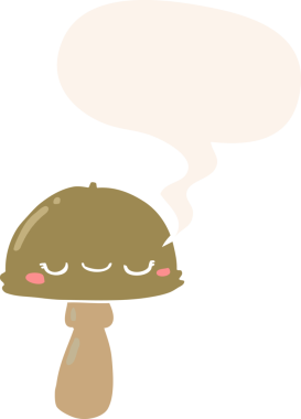 bir insan tarafından çizilmiş retro tarzı konuşma baloncuklu mantar.