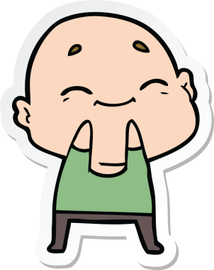 Bir insan tarafından çizilmiş mutlu kel bir adamın çıkartması.